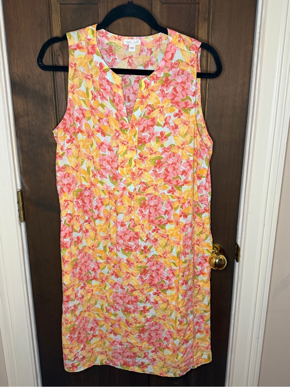 J. Jill Love Linen Floral Split Neck Sleeveless Shift Dress Size M